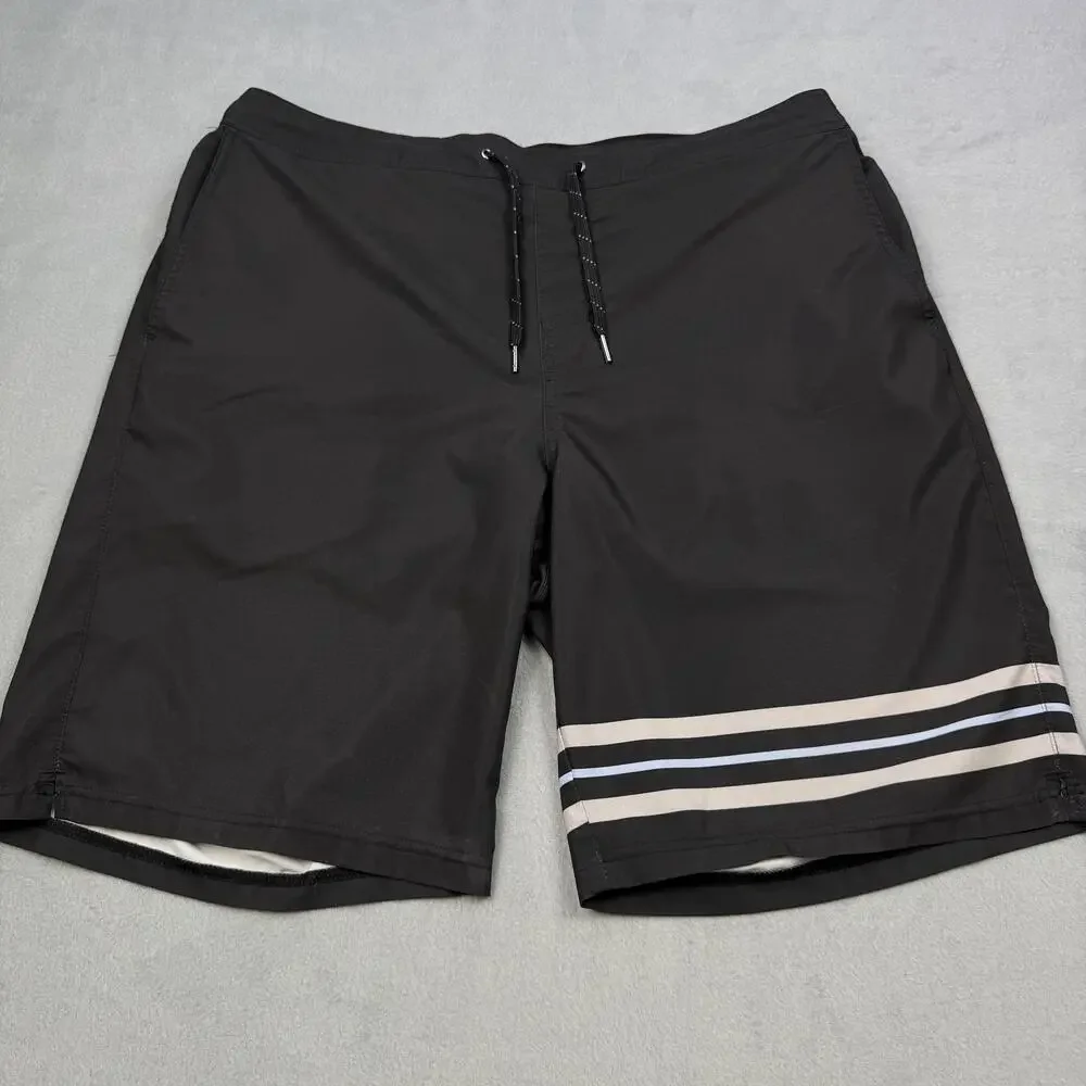 Fair Harbor Swim Trunks Mens 2XL Black Striped Board Shorts Lined Stretch